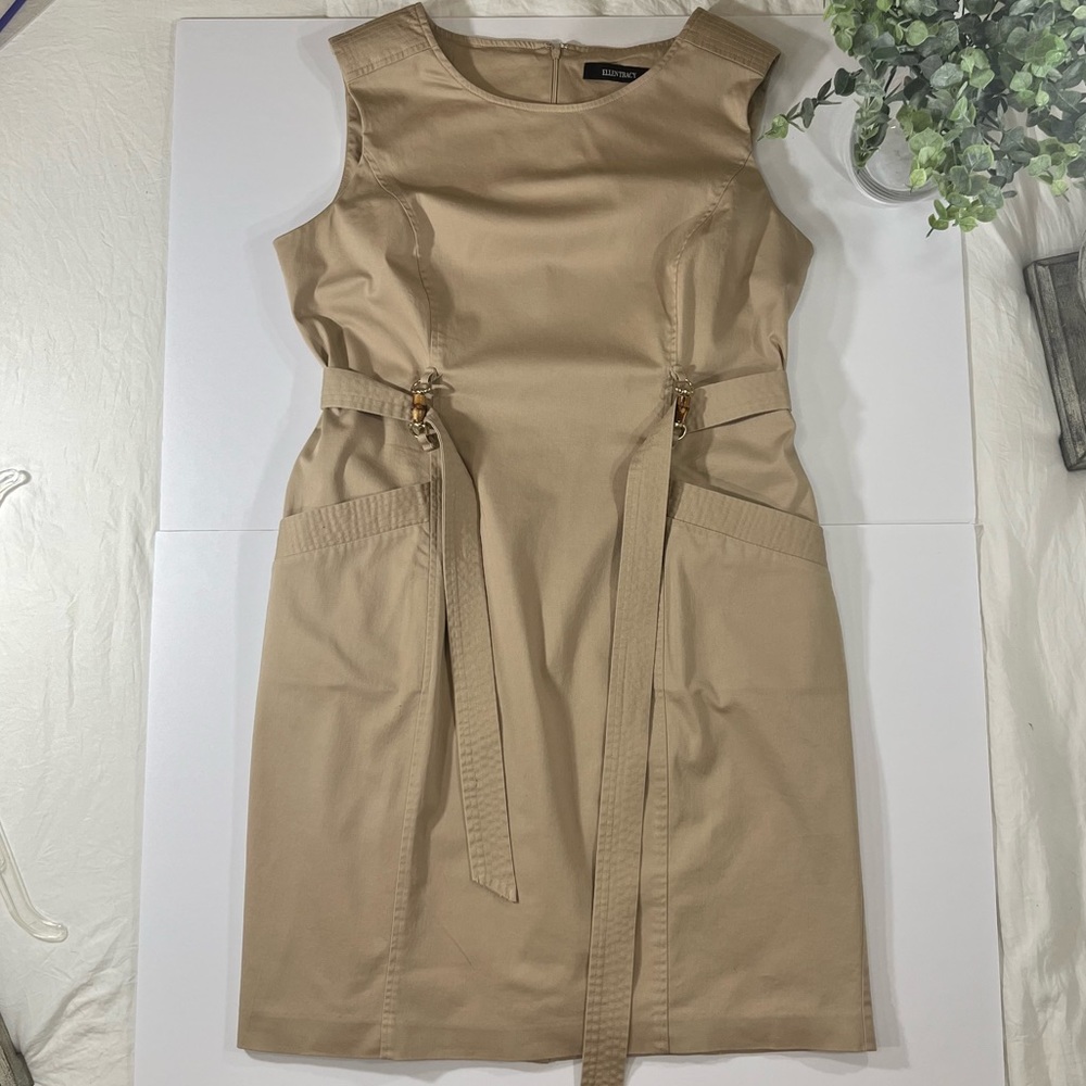 Ellen Tracy Khaki Pencil Belted Sleeveless Work Dress Women’s Size 16 - Picture 3 of 16
